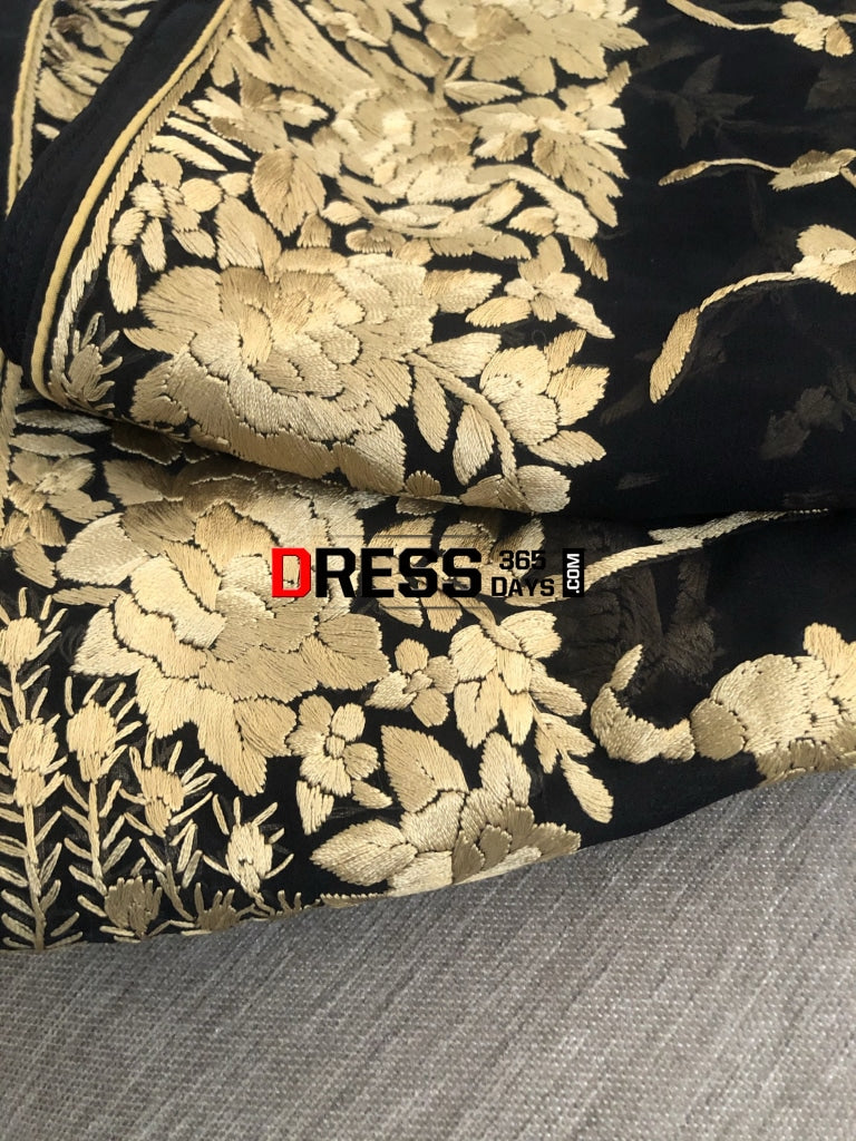 Black & Gold Parsi Gara Hand Embroidered Dupatta