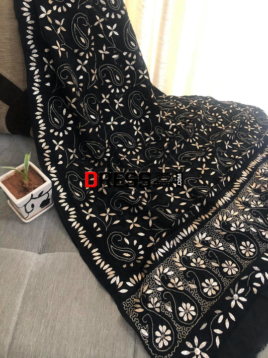 Black Gota Patti Lucknowi Dupatta Chikankari