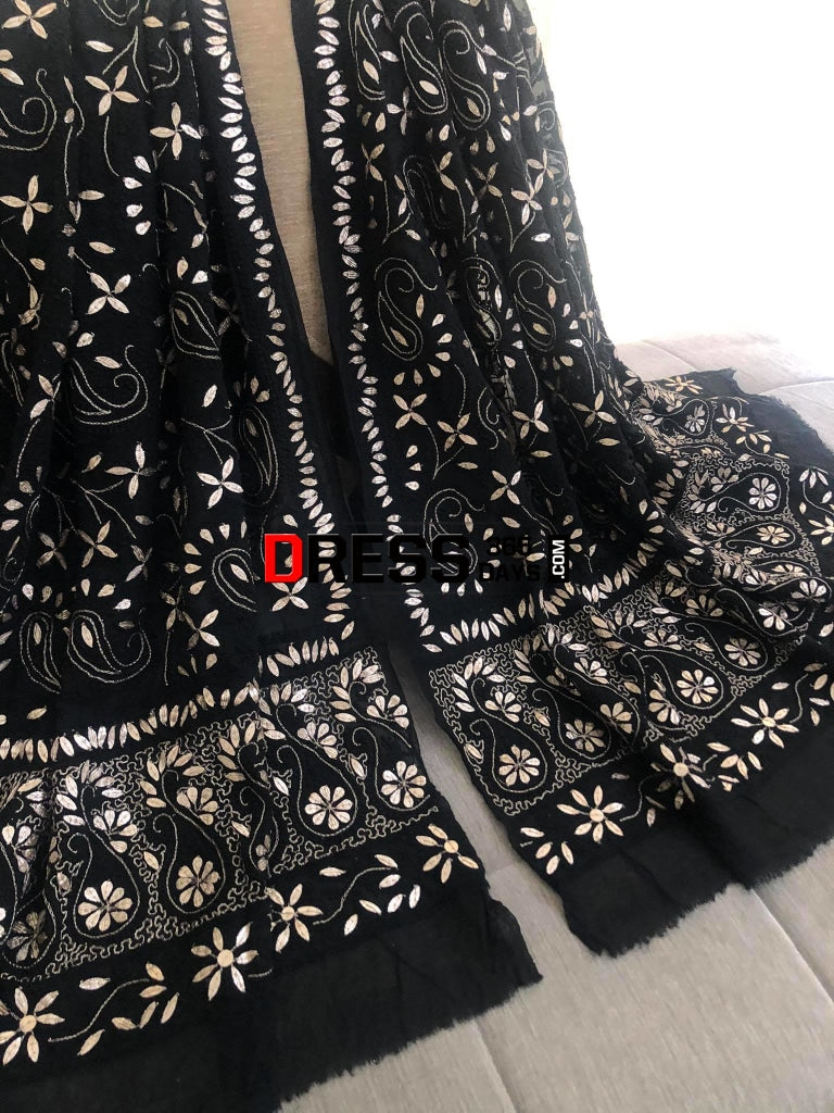 Black Gota Patti Lucknowi Dupatta Chikankari