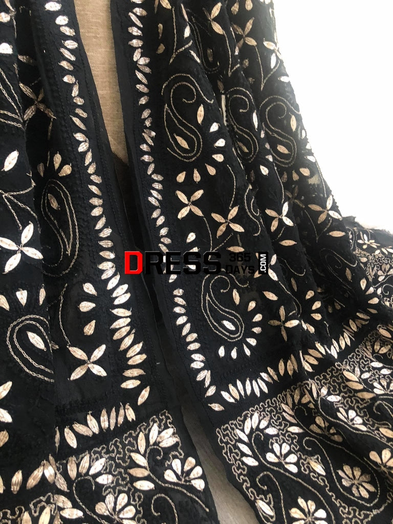 Black Gota Patti Lucknowi Dupatta Chikankari