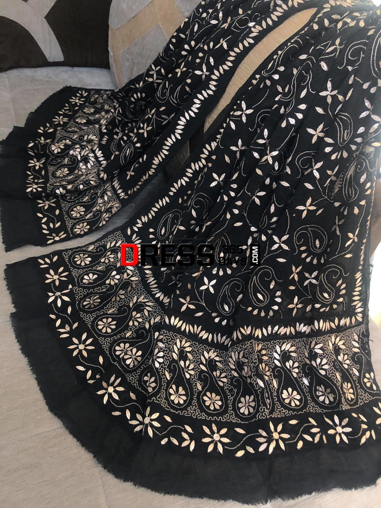 Black Gota Patti Lucknowi Dupatta Chikankari