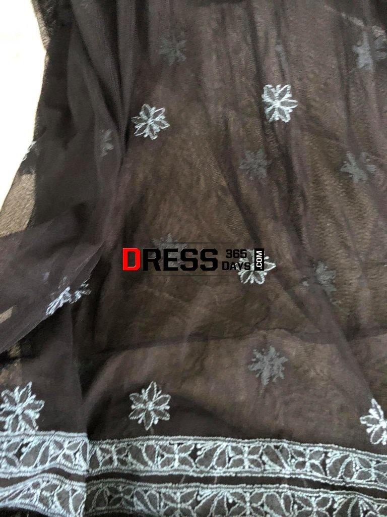Black Hand Embroidered Net Lucknowi Chikankari Suit Suits