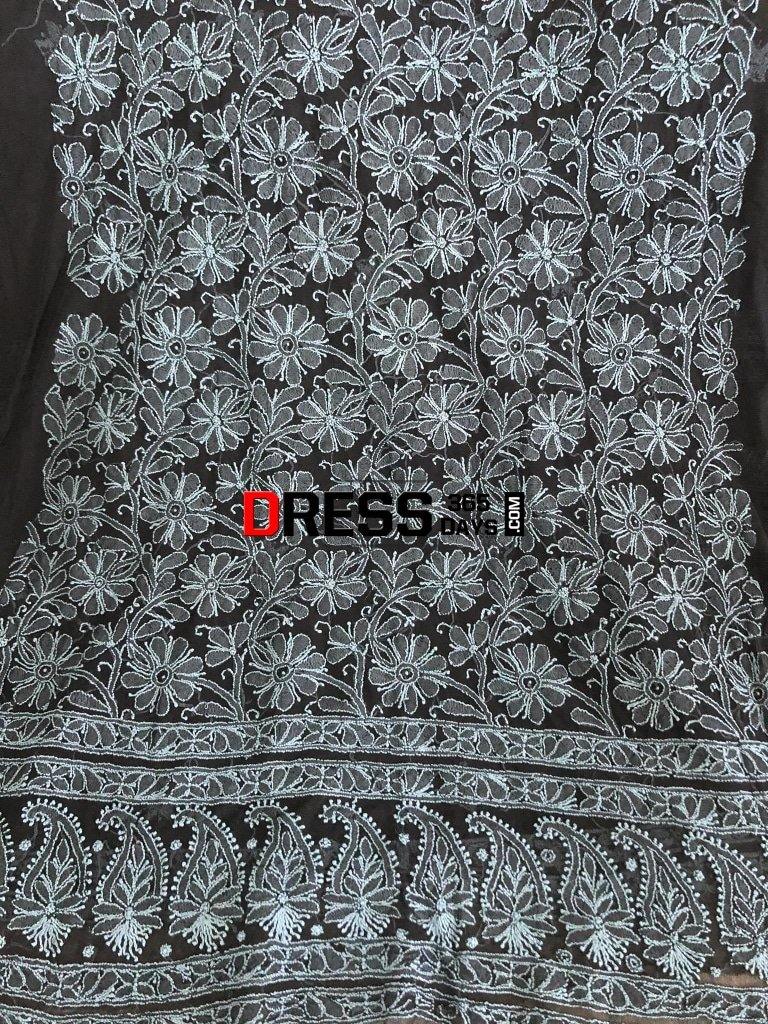 Black Hand Embroidered Net Lucknowi Chikankari Suit Suits