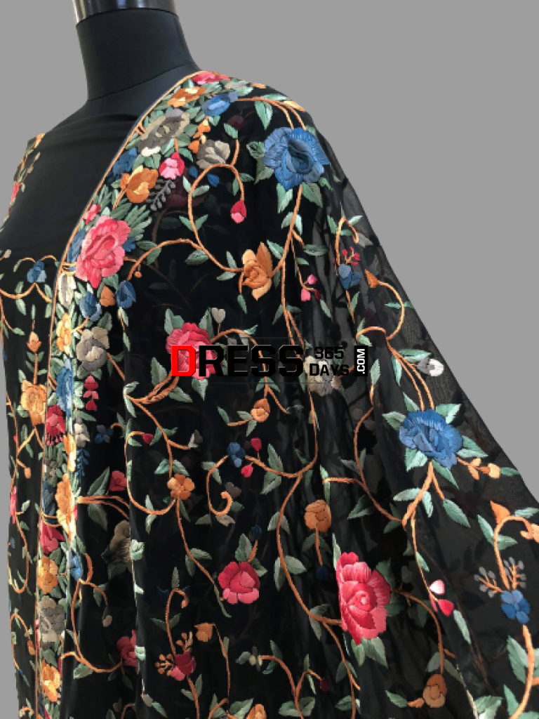 Black Hand Embroidered Parsi Gara Suit (Three Piece) Suits