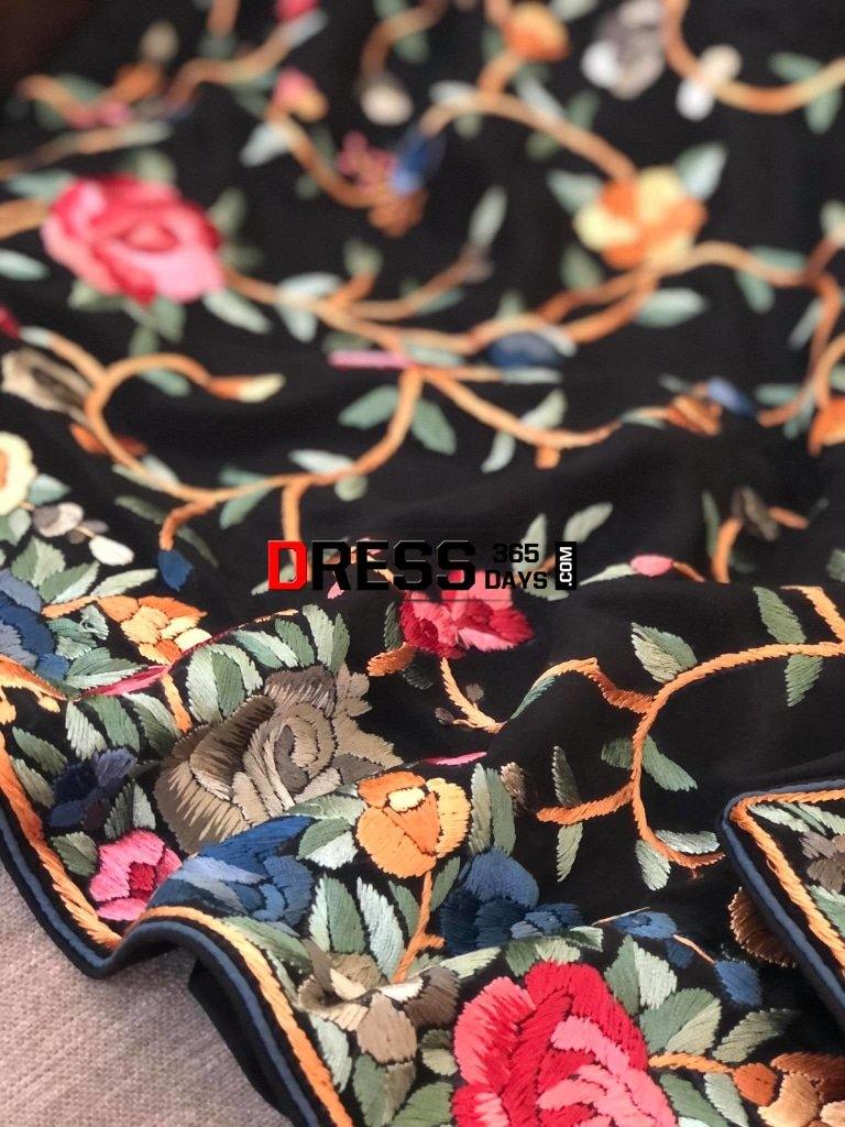 Black Hand Embroidered Parsi Gara Suit (Three Piece) Suits