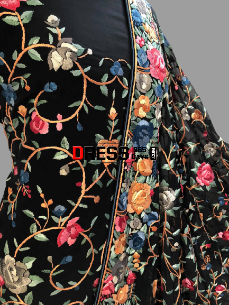Black Hand Embroidered Parsi Gara Suit (Three Piece) Suits