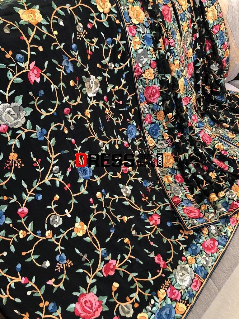 Black Hand Embroidered Parsi Gara Suit (Three Piece) Suits