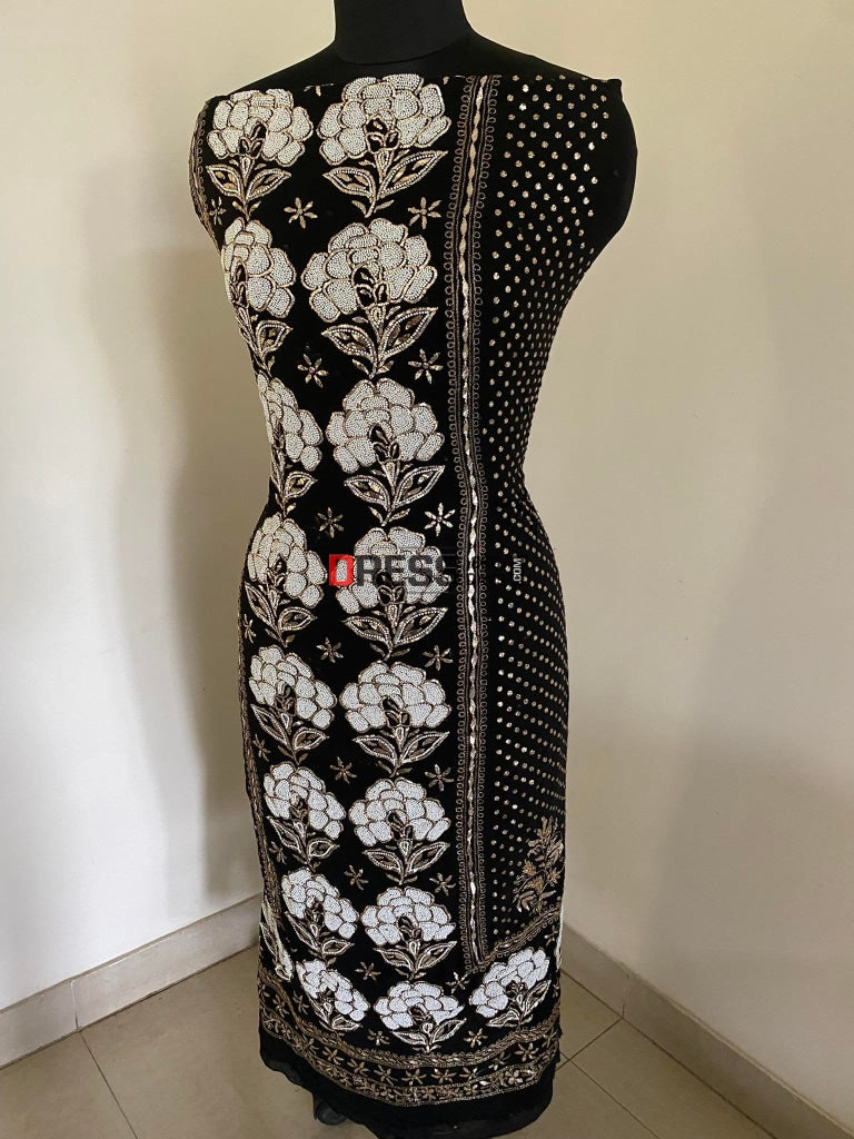 Black Ivory & Kamdani Pearl Work Lucknowi Suit Chikankari Suits