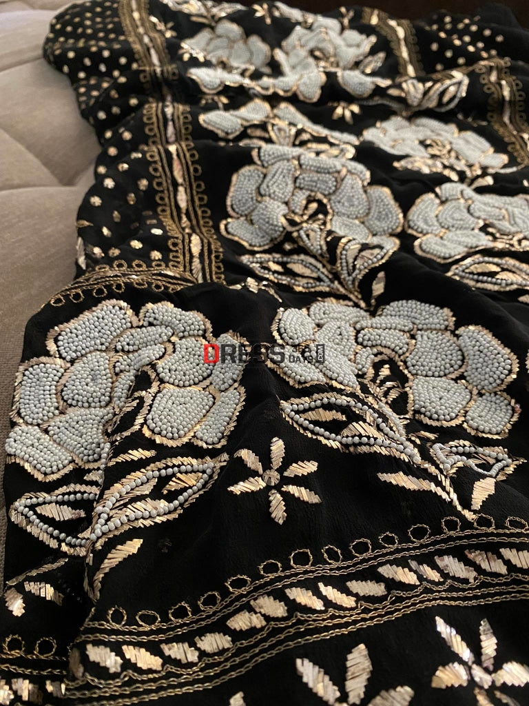 Black Ivory & Kamdani Pearl Work Lucknowi Suit Chikankari Suits