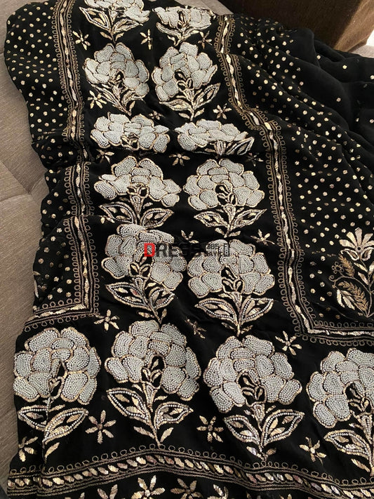 Black Ivory & Kamdani Pearl Work Lucknowi Suit Chikankari Suits