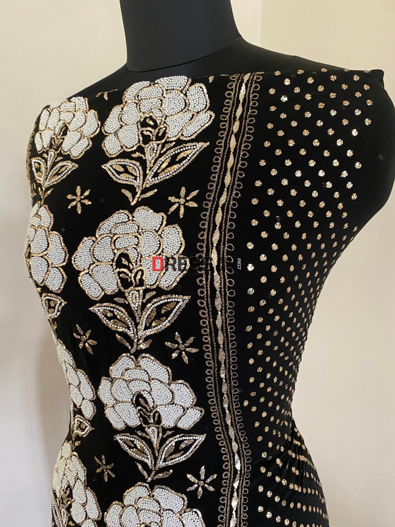Black Ivory & Kamdani Pearl Work Lucknowi Suit Chikankari Suits