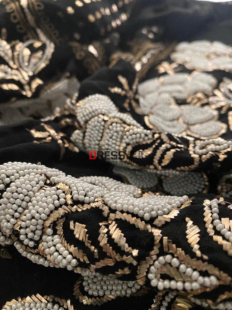 Black Ivory & Kamdani Pearl Work Lucknowi Suit Chikankari Suits