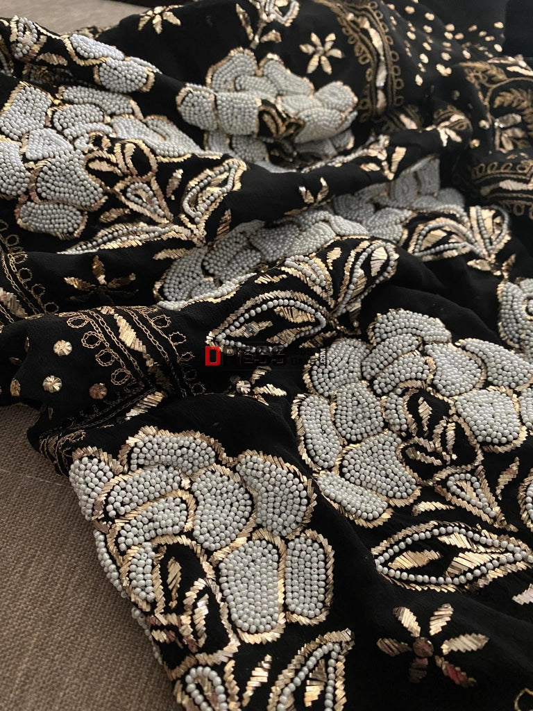Black Ivory & Kamdani Pearl Work Lucknowi Suit Chikankari Suits