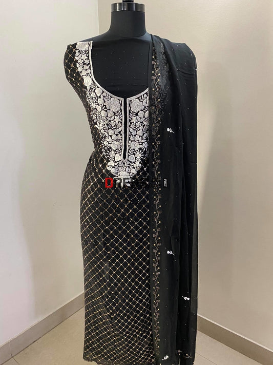 Black & Ivory Kamdani Suit Chikankari Suits