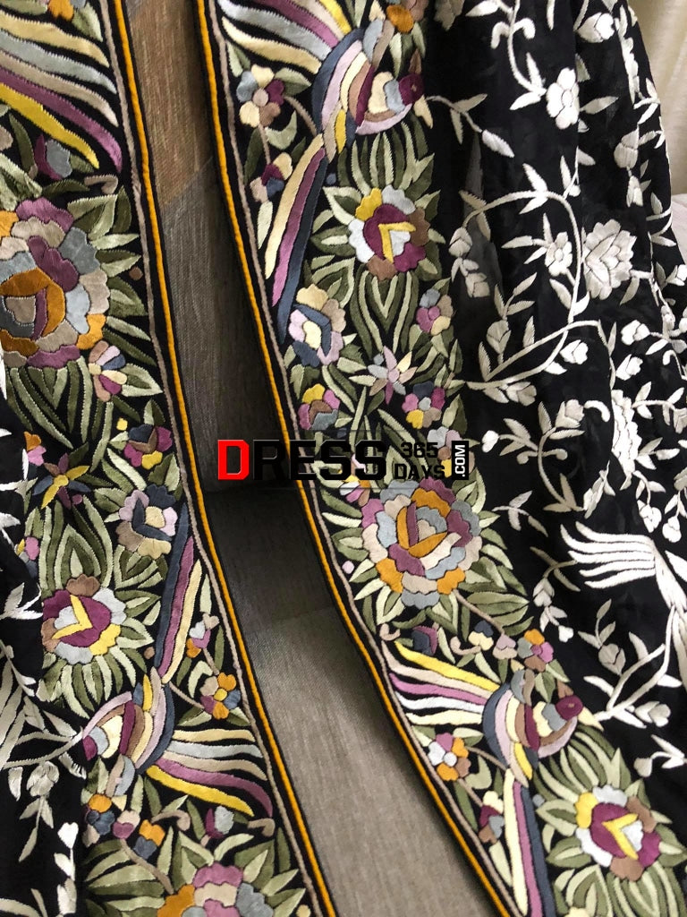 Black Ivory & Multicolour Border Parsi Gara Dupatta