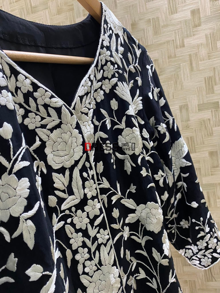 Black & Ivory Parsi Gara Embroidered Jacket Suits