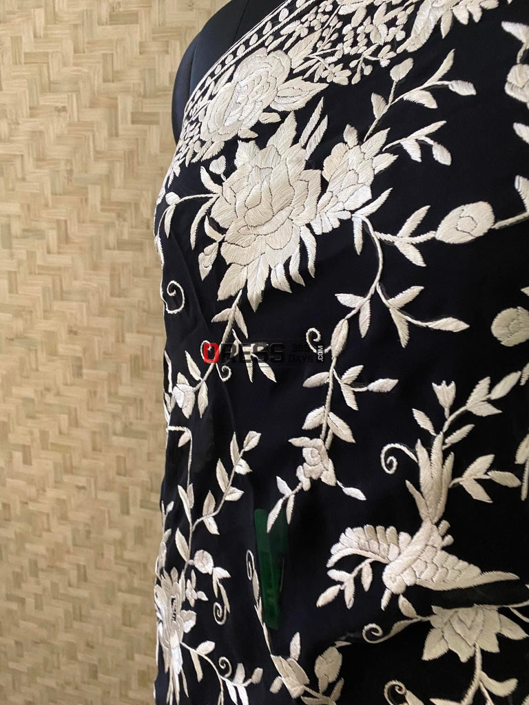Black & Ivory Parsi Gara Hand Embroidered Saree