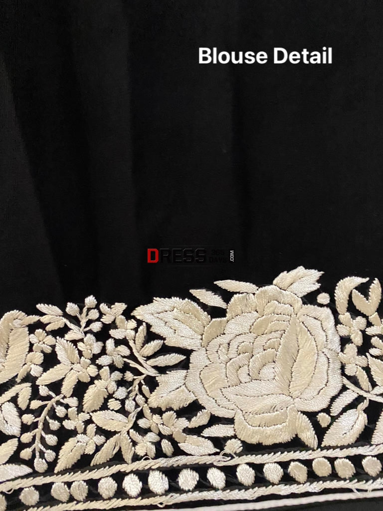 Black & Ivory Parsi Gara Hand Embroidered Saree