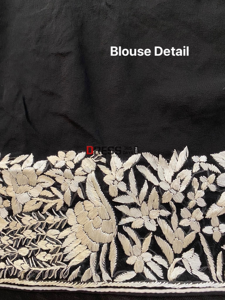 Black & Ivory Parsi Gara Saree