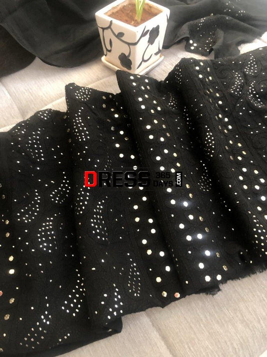 Black Kamdani Chikankari Suit Suits