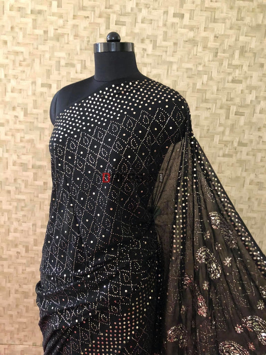 Black Kamdani Saree Chikankari