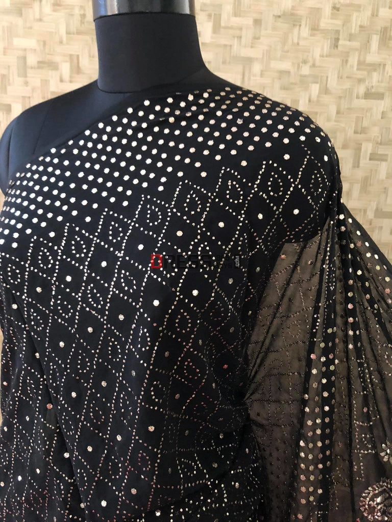 Black Kamdani Saree Chikankari