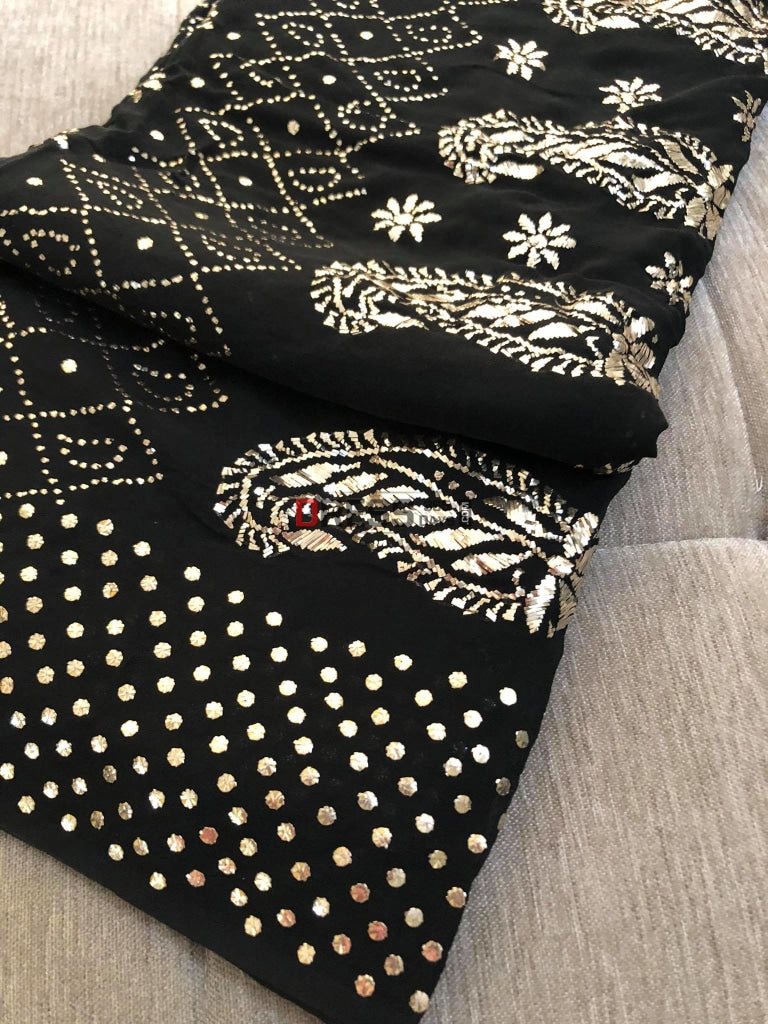 Black Kamdani Saree Chikankari