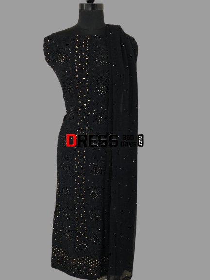 Black Mukaish and Chikankari Suit - Dress365days