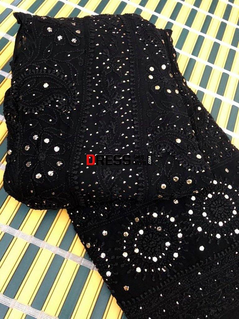 Black Mukaish Chikankari Anarkali Suit