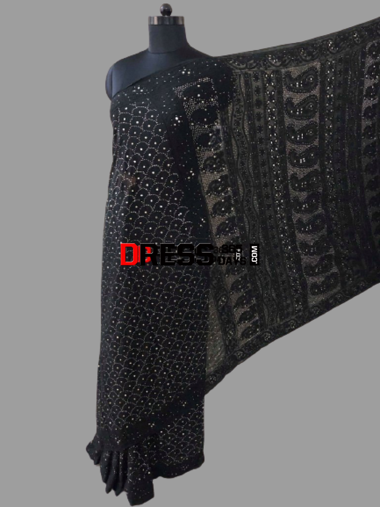 Black Mukaish Chikankari Saree