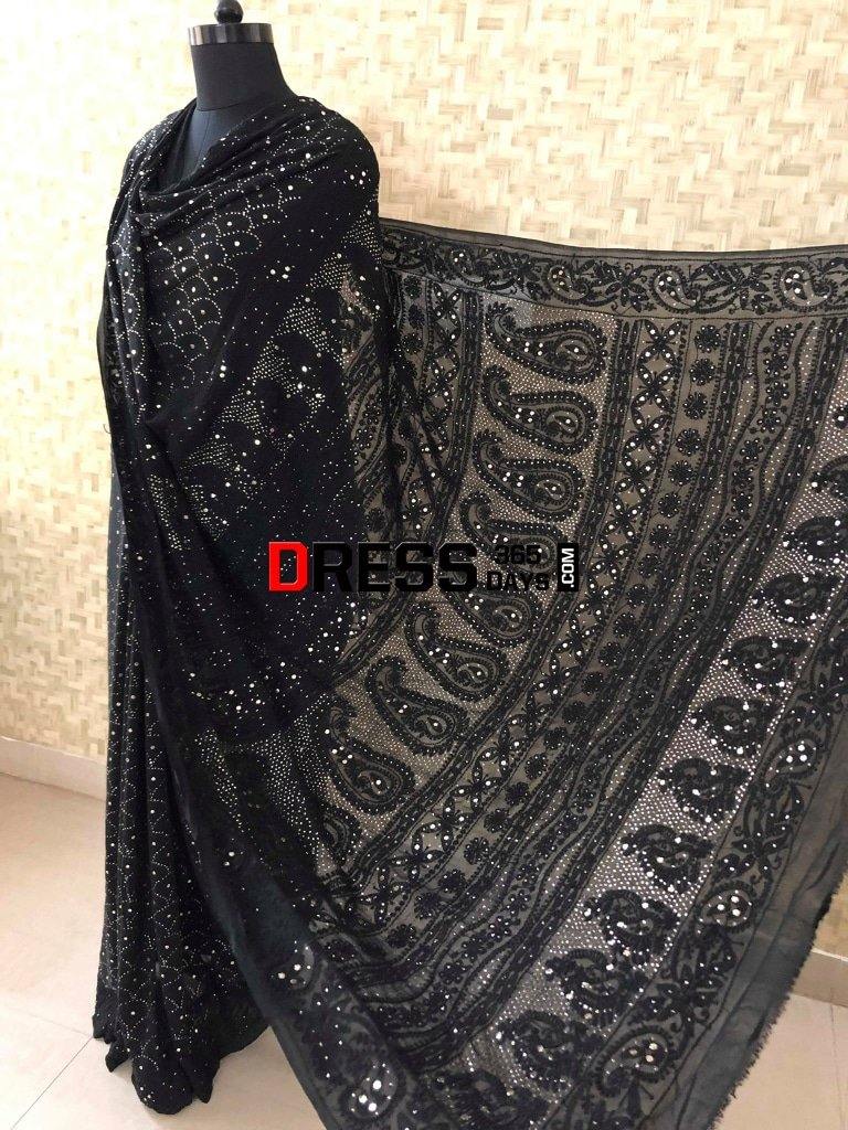 Black Mukaish Chikankari Saree