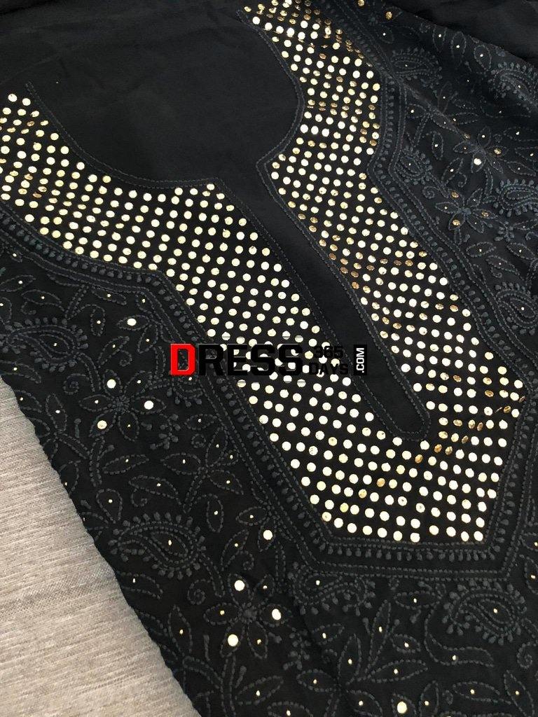 Black Mukaish Neckline Chikankari Kurta Dupatta Suits