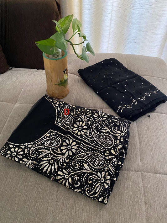 Black Mukaish Work Kurta Dupatta Set Chikankari Suits