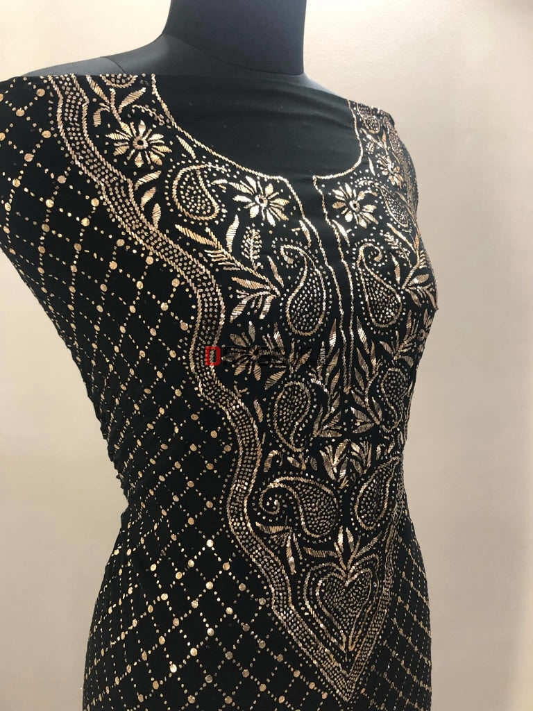 Black Mukaish Work Suit Chikankari Suits