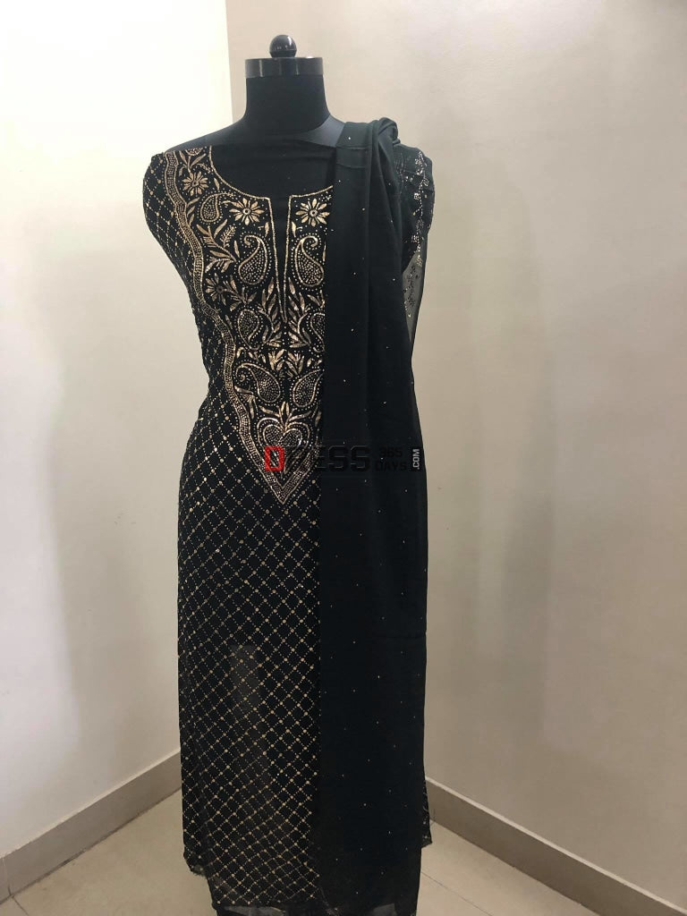 Black Mukaish Work Suit Chikankari Suits