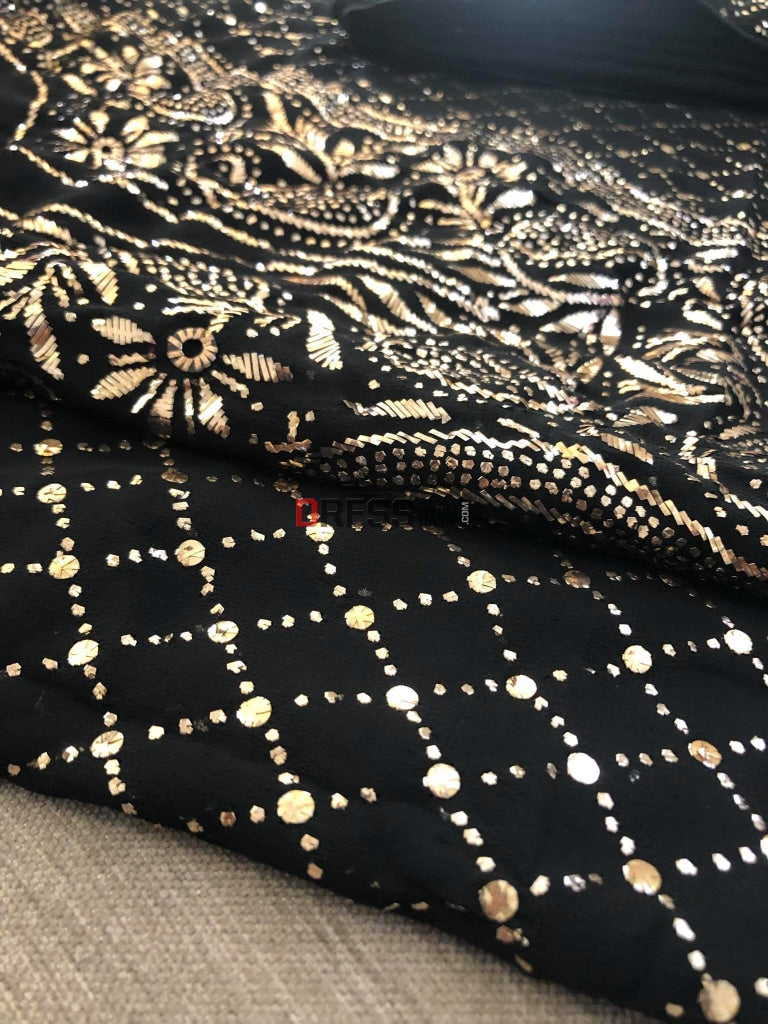 Black Mukaish Work Suit Chikankari Suits