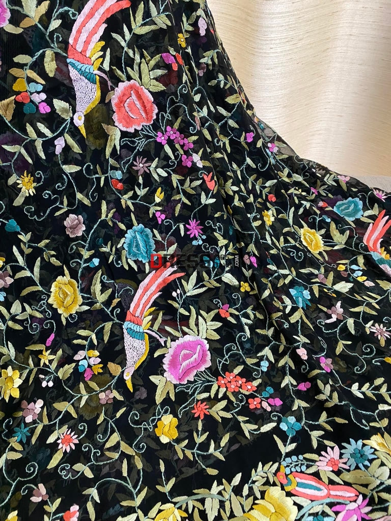 Black Multicolour Parsi Gara Dupatta