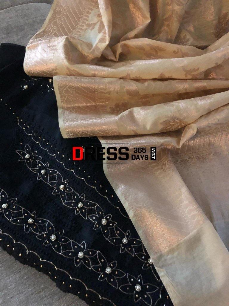 Black Organza Beads Chikankari Suit With Heavy Banarasi Dupatta Suits