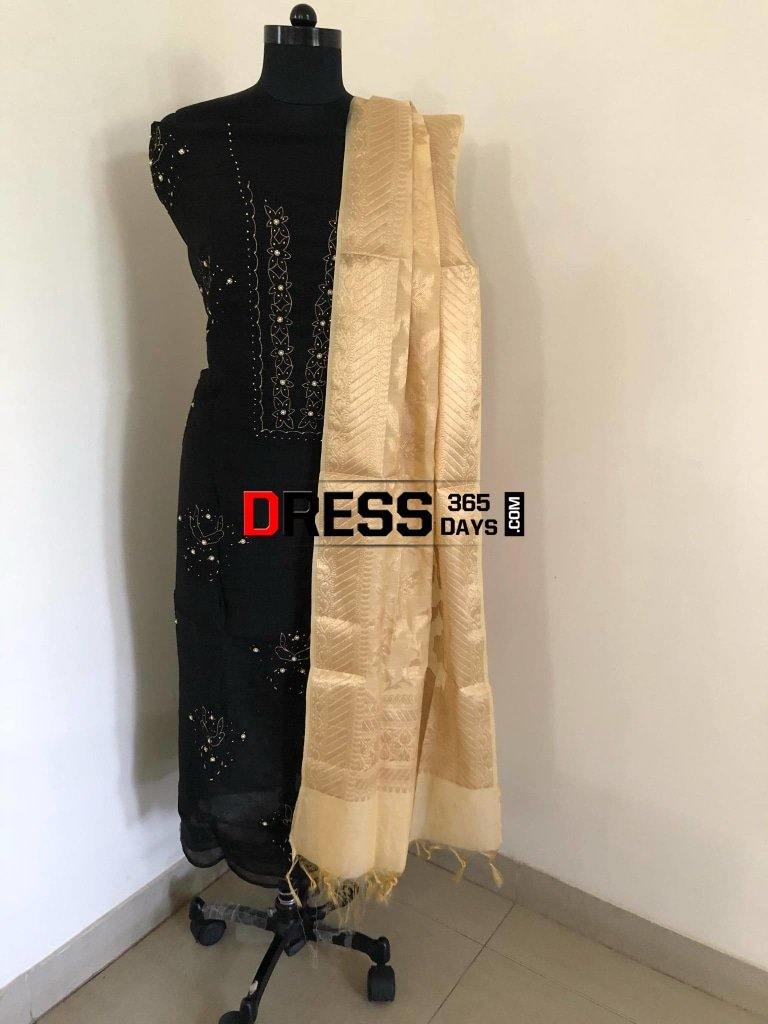 Black Organza Beads Chikankari Suit With Heavy Banarasi Dupatta Suits
