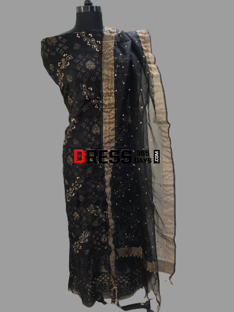 Black Organza Mukaish Lucknowi Suit Chikankari Suits