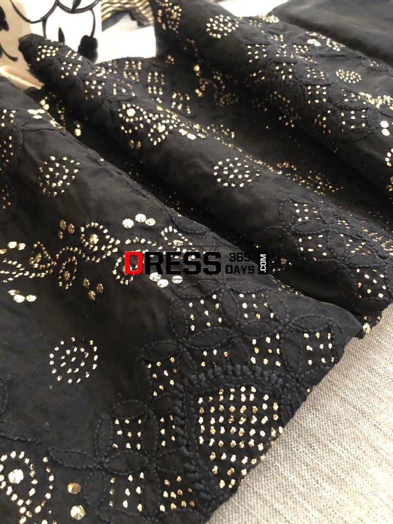 Black Organza Mukaish Lucknowi Suit Chikankari Suits