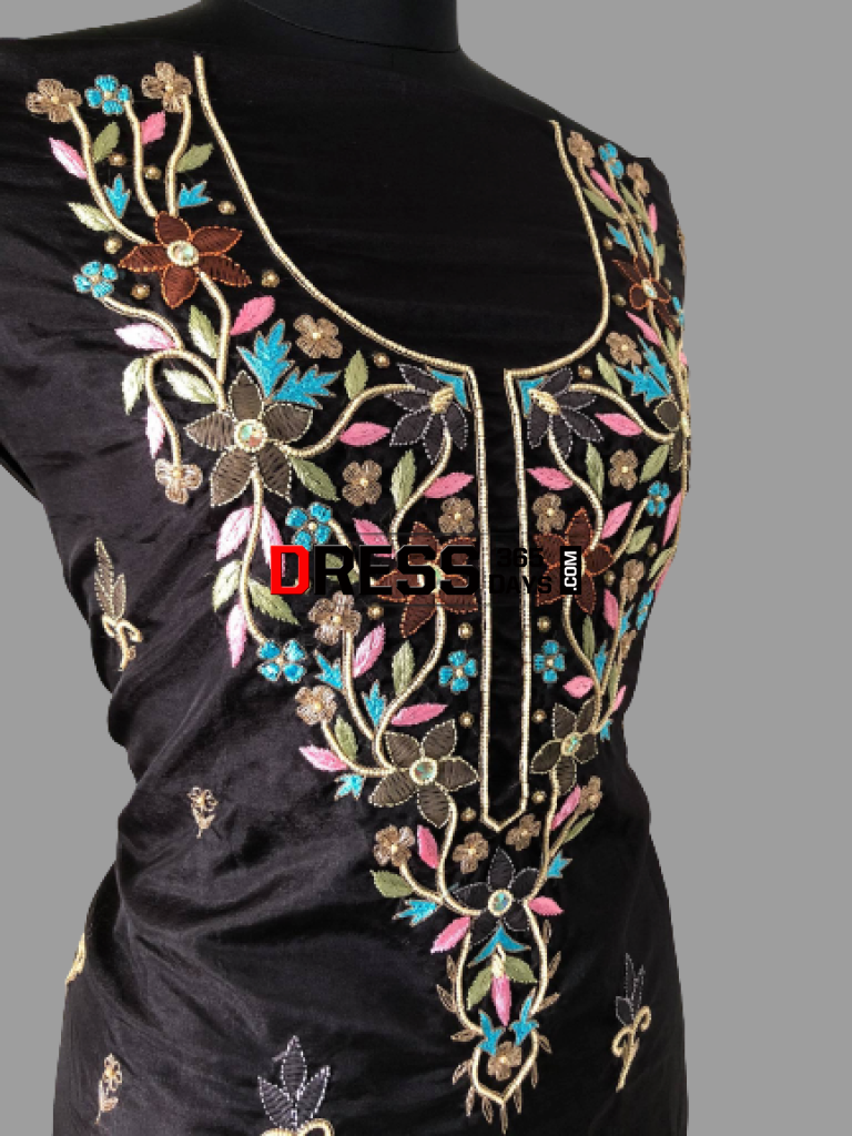 Black Organza Multicolour Chikankari Suit Suits