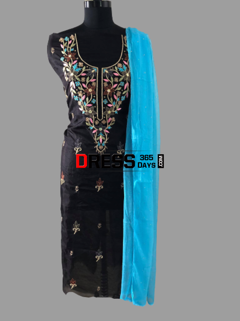 Black Organza Multicolour Chikankari Suit Suits