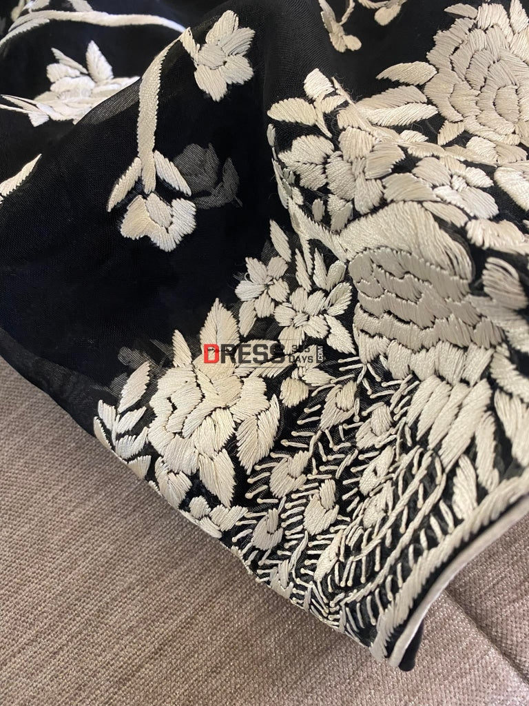 Black Organza Parsi Gara Saree