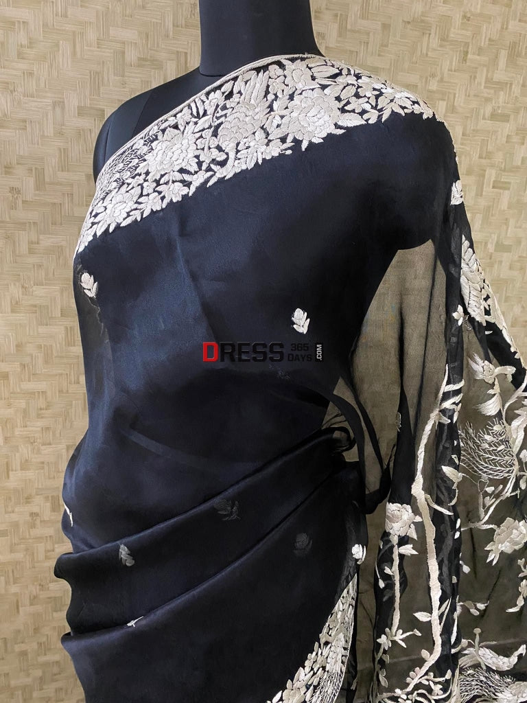 Black Organza Parsi Gara Saree