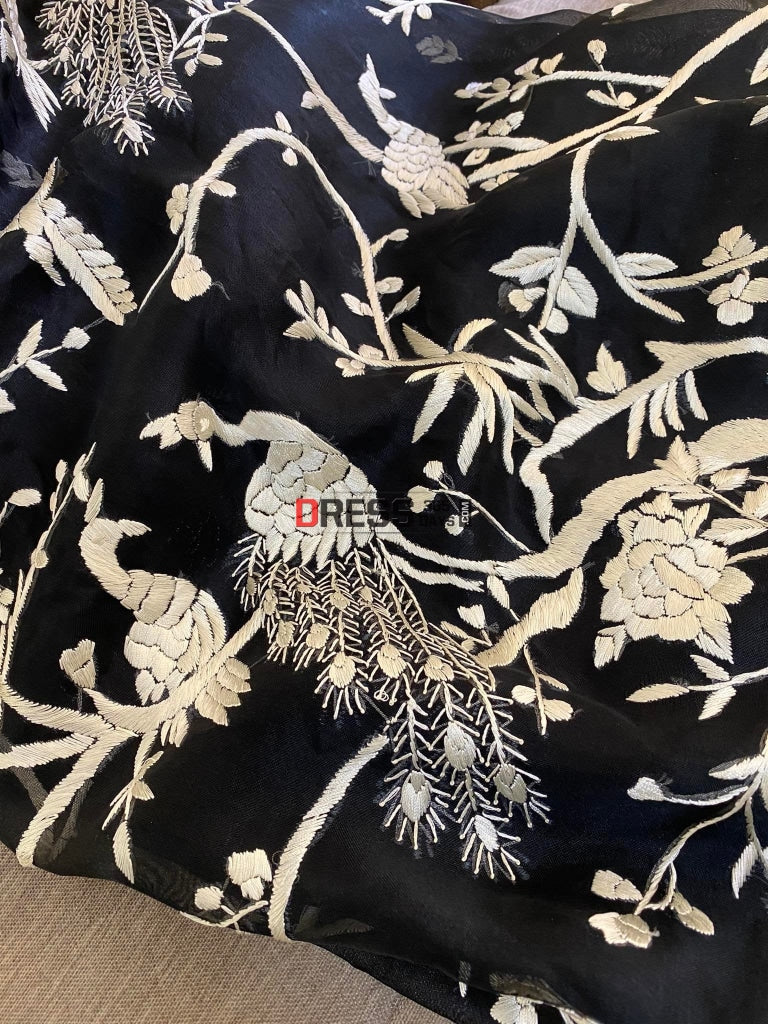 Black Organza Parsi Gara Saree