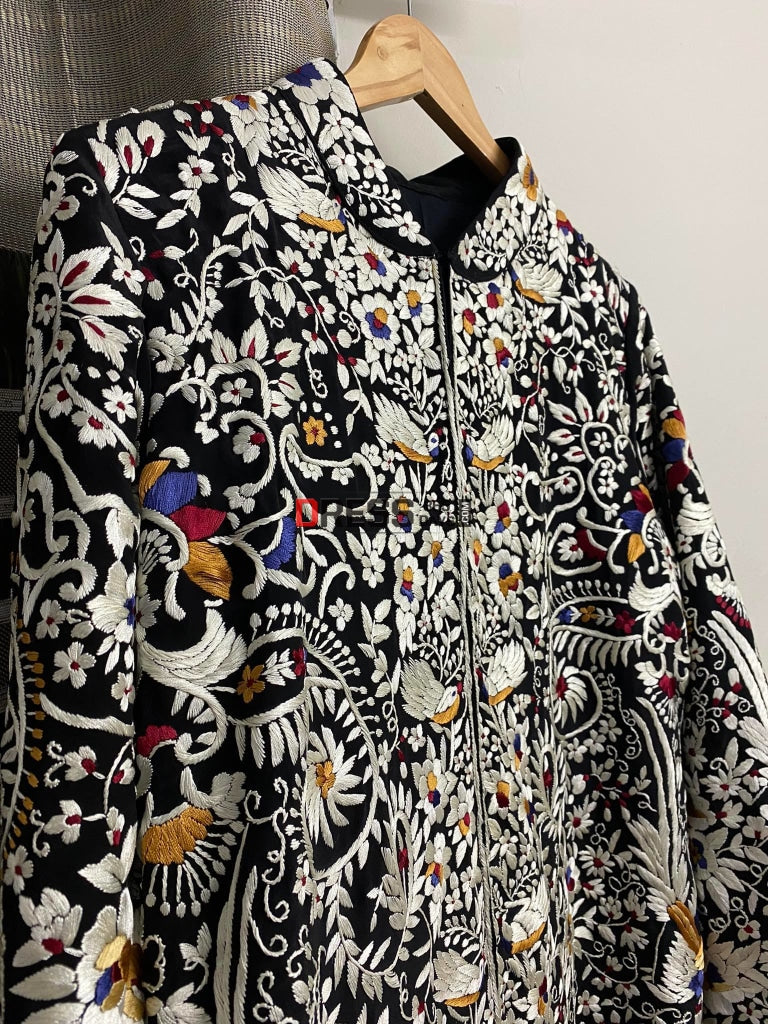 Black Parsi Gara Hand Embroidered Jacket Suits