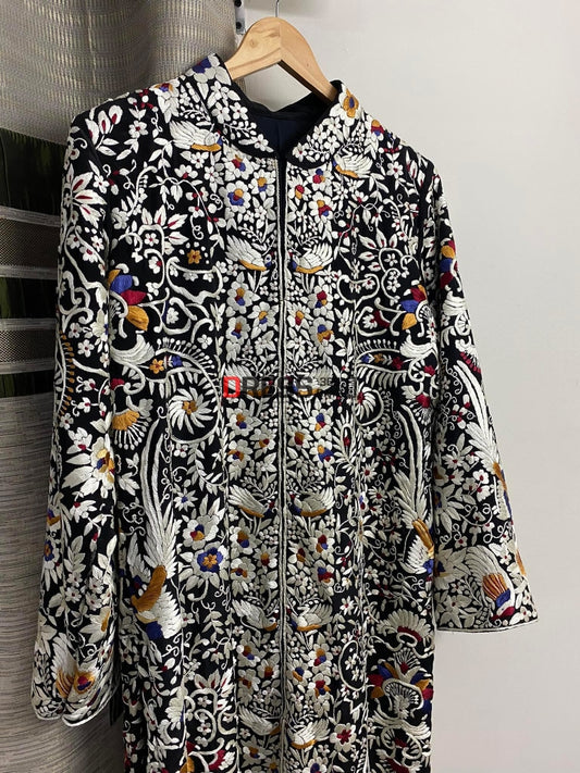 Black Parsi Gara Hand Embroidered Jacket Suits