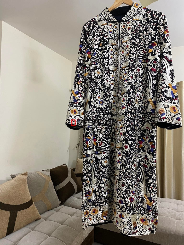 Black Parsi Gara Hand Embroidered Jacket Suits