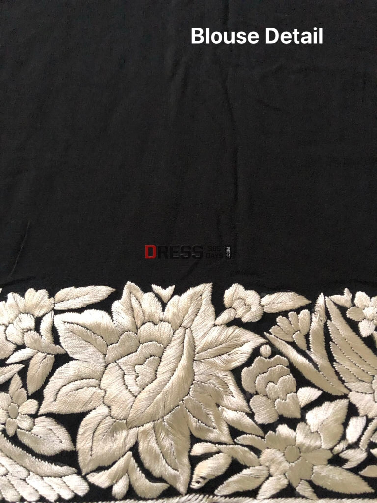 Black Parsi Gara Hand Embroidered Saree